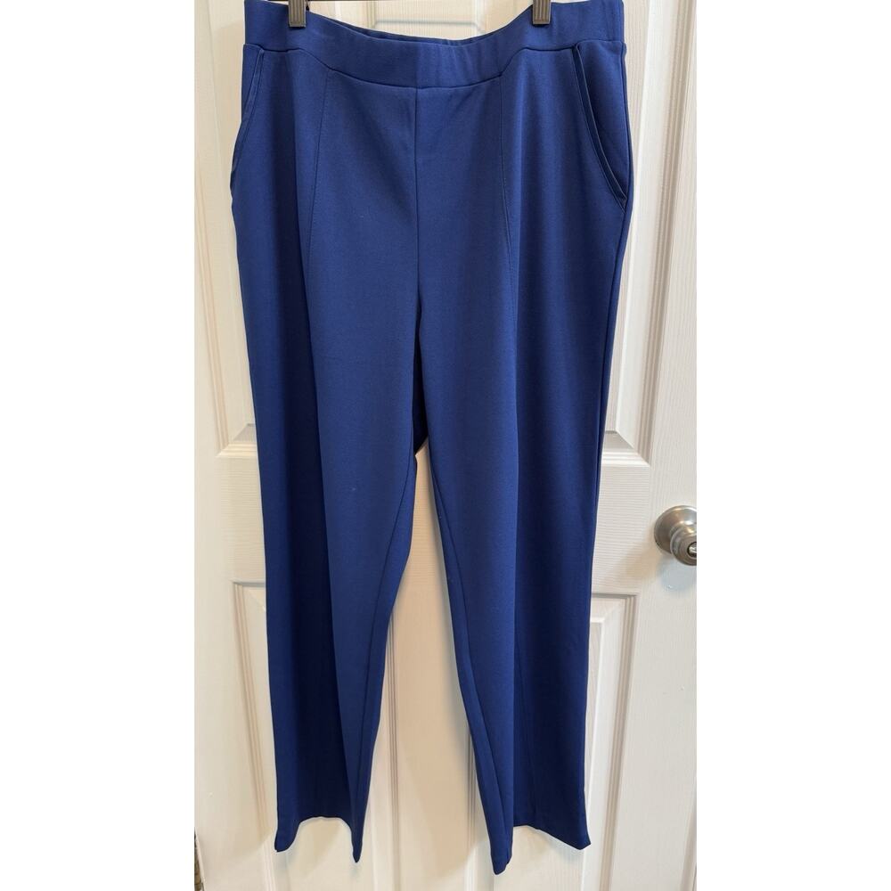 Dennis Basso L Pull On Blue Dress Pants Pockets A294624 Stretch Elastic Waist